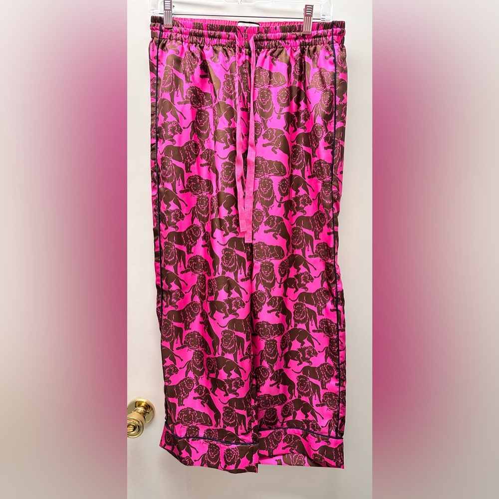 J Crew Collection Silk Twill Relaxed Pant in Sleepy Lion Print Size 8